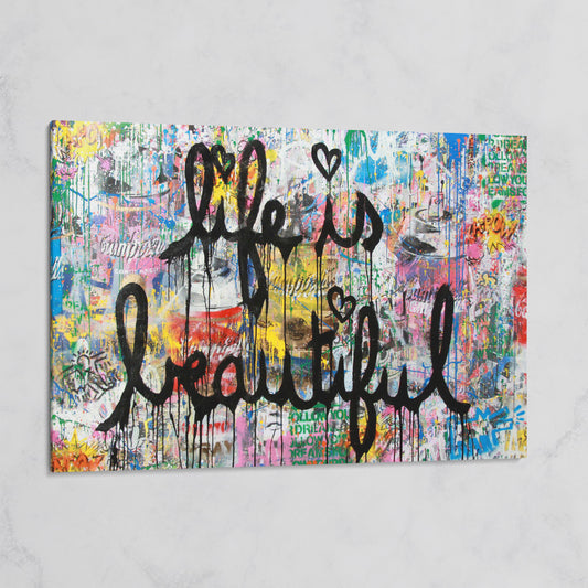 Life Is Beautiful Graffiti Canvas Wall Art, Abstract Street Art Print on gallery wrap