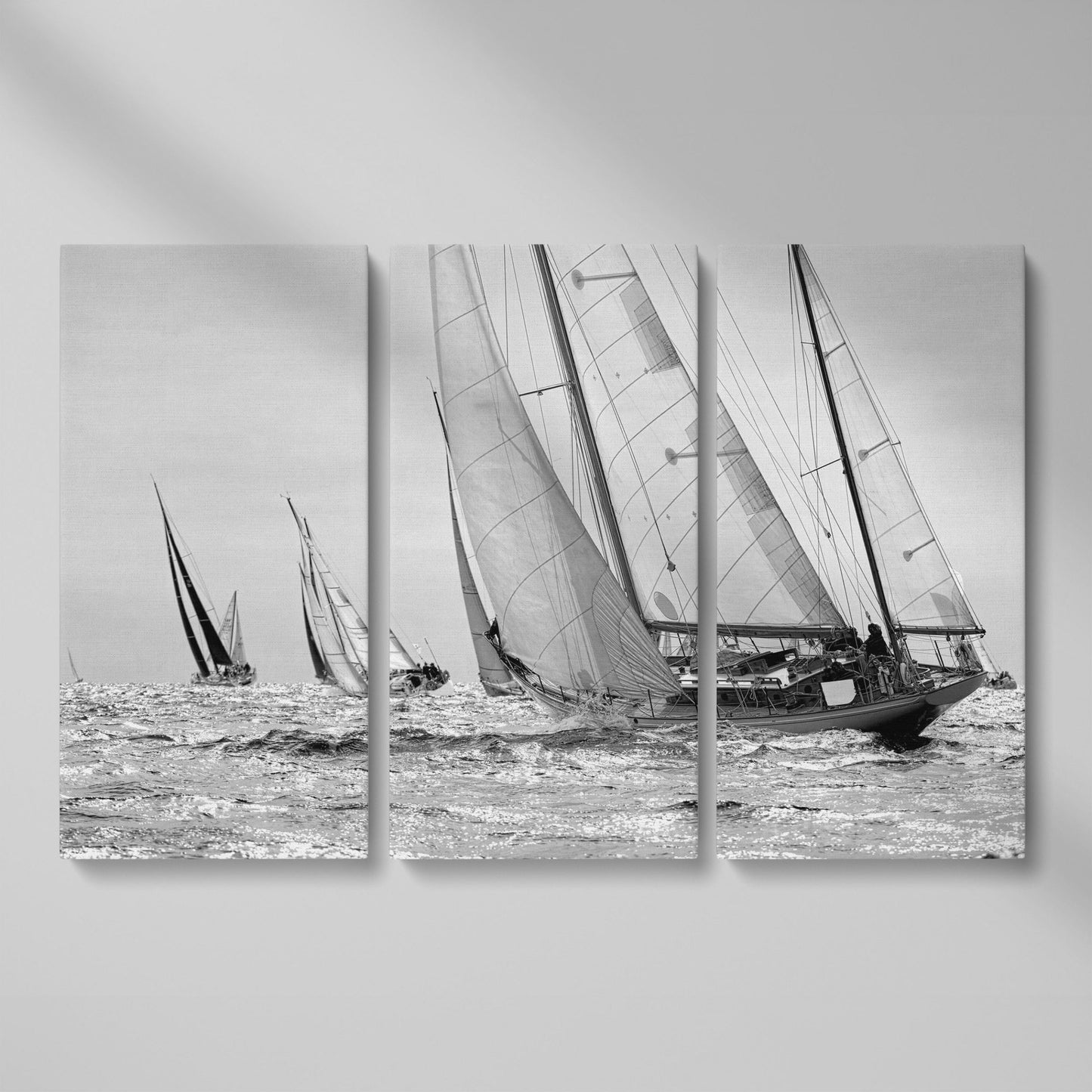 Sailboat Regatta at Sea Canvas Wall Art as 3-panel split version
