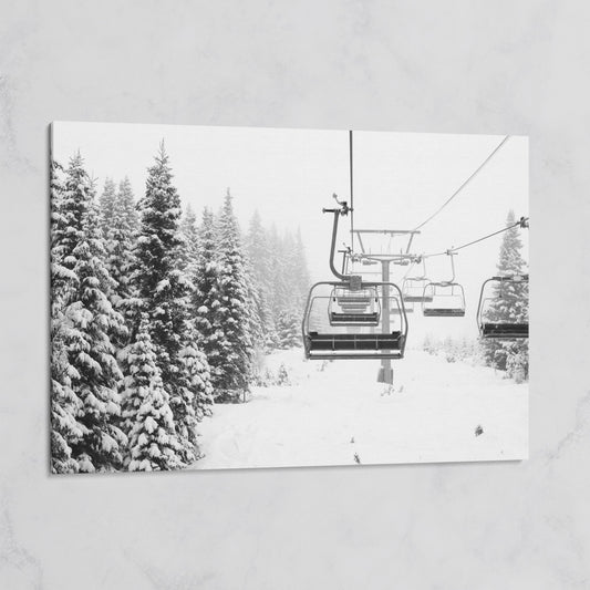 Snowy Mountain Ski Lift Canvas Art for Cabin and Lodge Walls on gallery wrap
