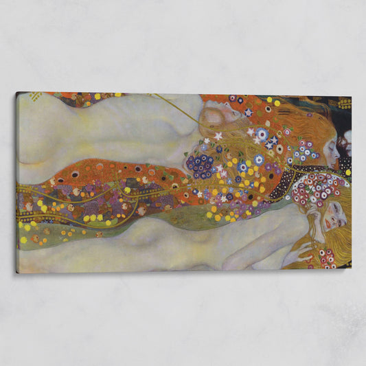 Three Graces Canvas Art, Klimt-Style Figures with Floral Hair on gallery wrap