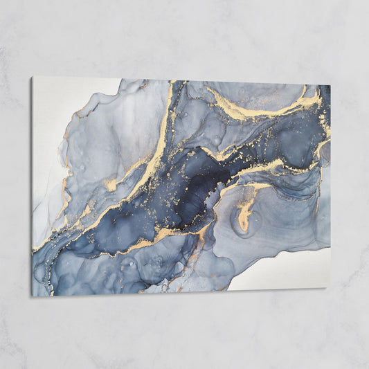 Navy and Gold Fluid Marble Abstract Canvas Wall Art on gallery wrap