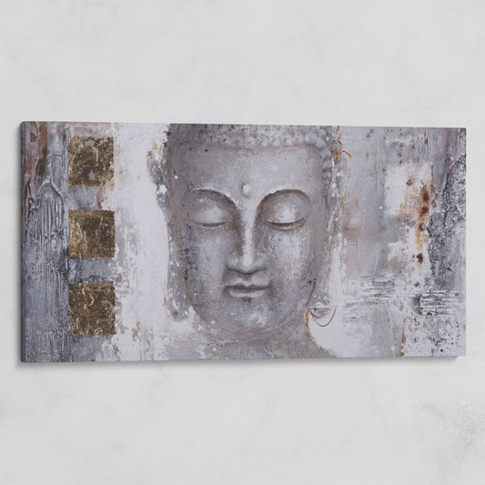 Buddha Portrait Canvas Wall Art with Abstract Background on gallery wrap