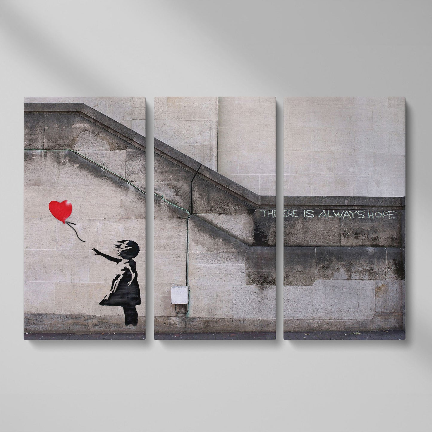 Banksy Balloon Girl Canvas Art, There Is Always Hope Street Art Print as 3-panel split version