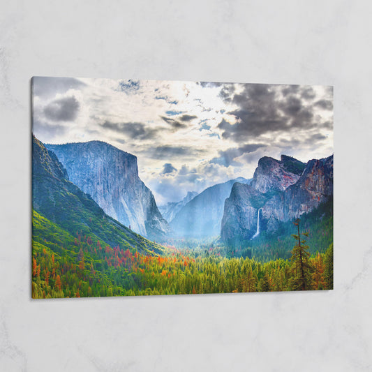 Yosemite Valley in Autumn, Canvas Wall Art, El Capitan and Half Dome on gallery wrap