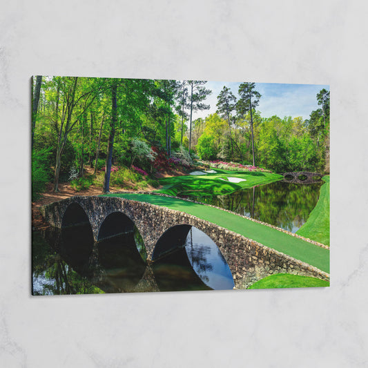 Golf Course Stone Bridge Canvas Art, Augusta-Style Green Fairway on gallery wrap