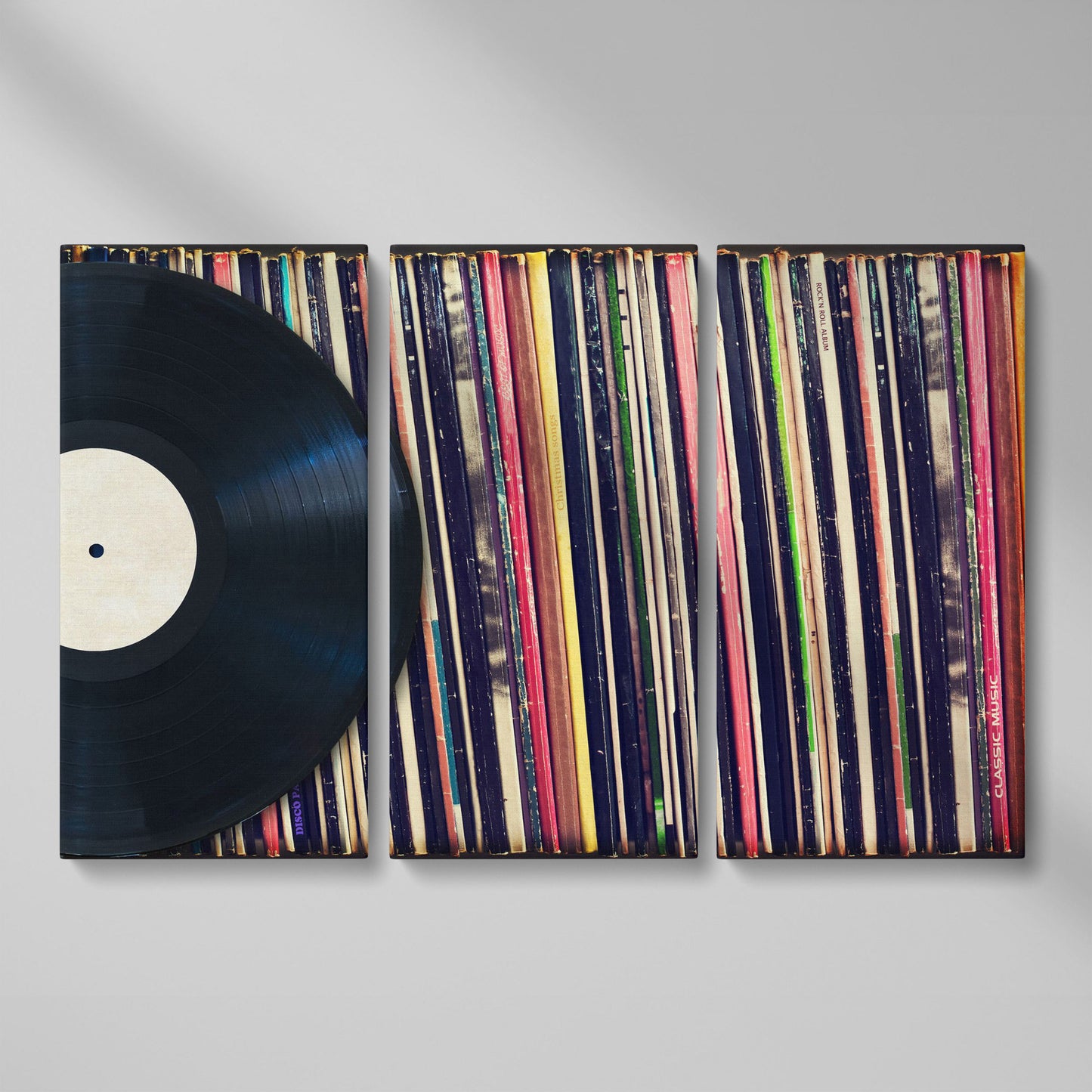 Vinyl Records Wall Art Canvas, Music Studio Decor as 3-panel split version