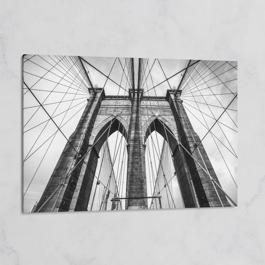 Brooklyn Bridge Tower and Cables Close-Up Canvas Wall Art on gallery wrap