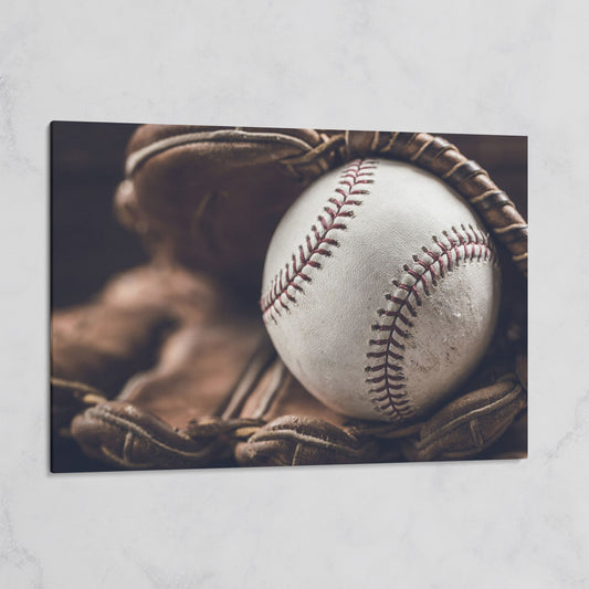 Baseball Glove Close-Up Canvas Wall Art for Sports Rooms on gallery wrap