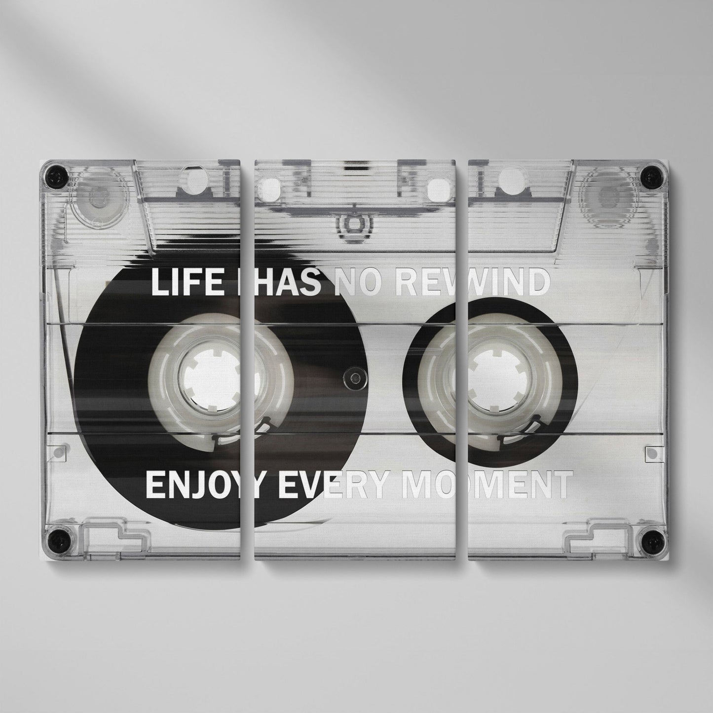 Cassette Tape Motivational Quote Canvas Wall Art as 3-panel split version
