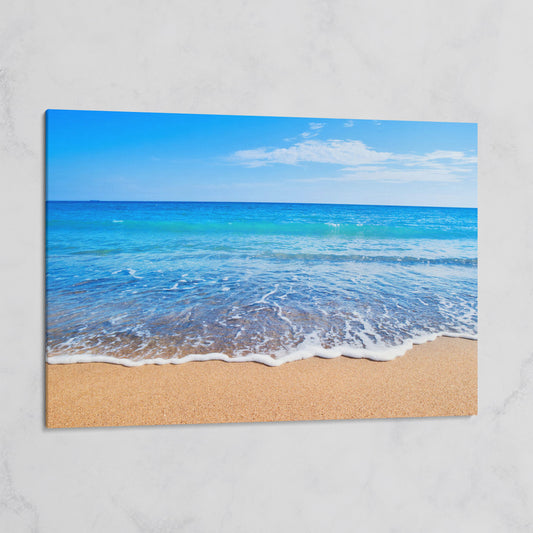 Calm Shore: Panoramic Beach Canvas Wall Art on gallery wrap