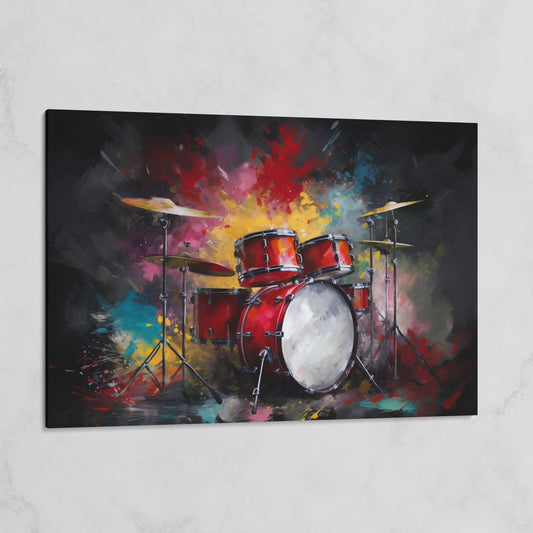 Drum Set Canvas Wall Art. Bold Rock Music Print for Music Rooms on gallery wrap