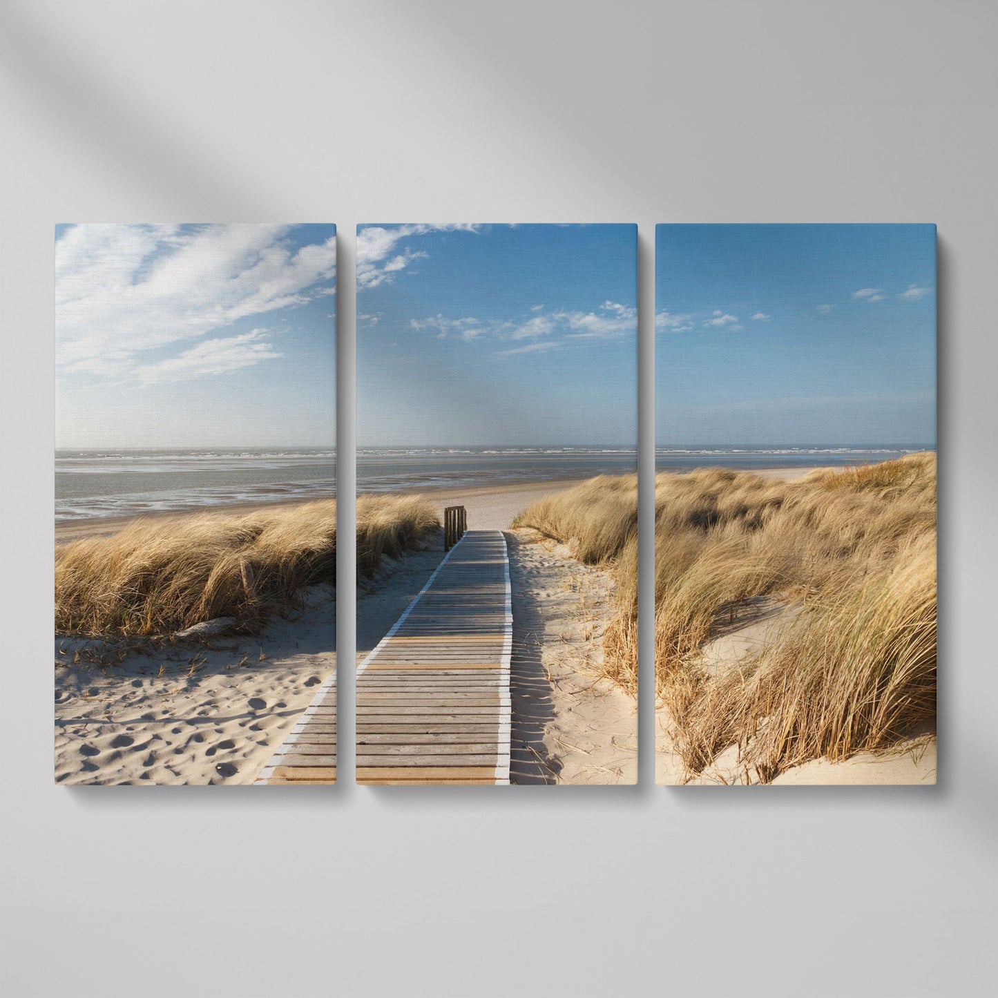 Wooden Boardwalk to the Beach Canvas Wall Art as 3-panel split version