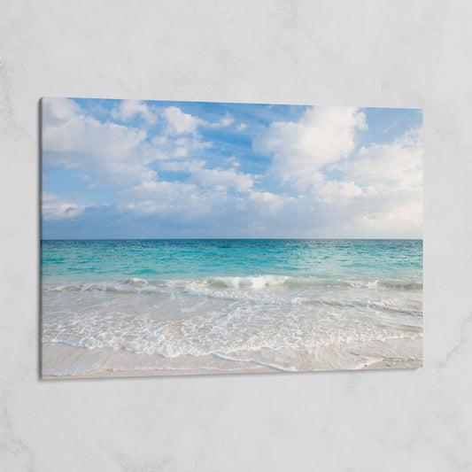Calm Ocean Shore Canvas Art, Coastal Seascape Wall Print on gallery wrap