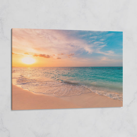 Ocean Sunset Beach Canvas Wall Art, Coastal Seascape Print on gallery wrap