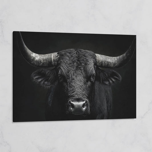 Bold Bull Head Canvas Art for Farmhouse and Man Cave Walls on gallery wrap