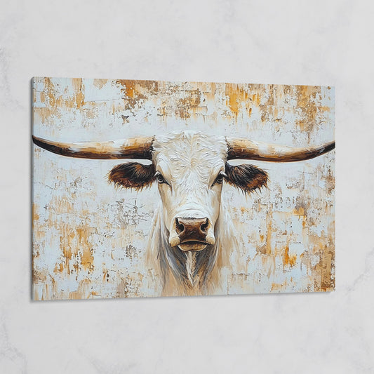 White Longhorn Bull Close-Up Canvas Wall Art on gallery wrap
