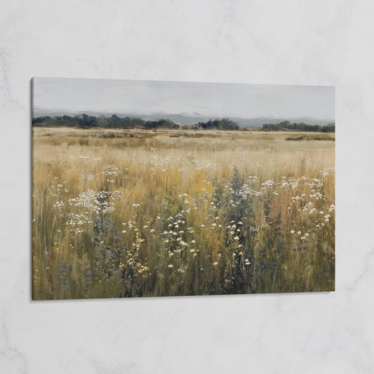 Prairie Wildflowers and Soft Sky. Landscape Canvas Art on gallery wrap