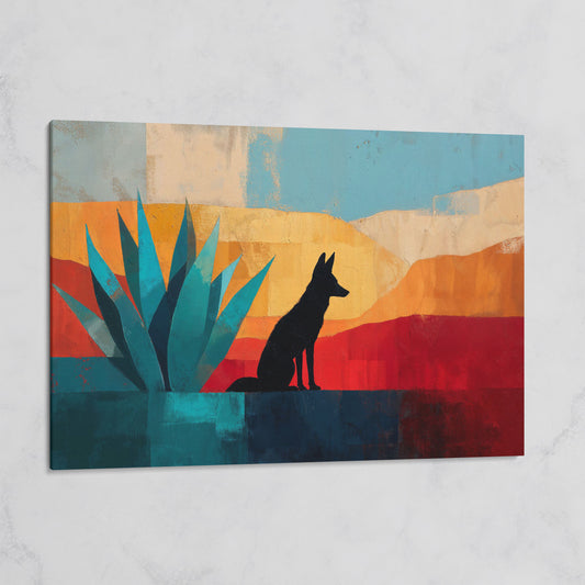 Coyote and Agave Desert Canvas Wall Art, Southwest Silhouette on gallery wrap