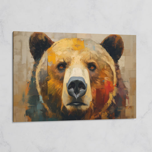 Grizzly Bear Close-Up Canvas Wall Art, Wildlife Portrait Print on gallery wrap