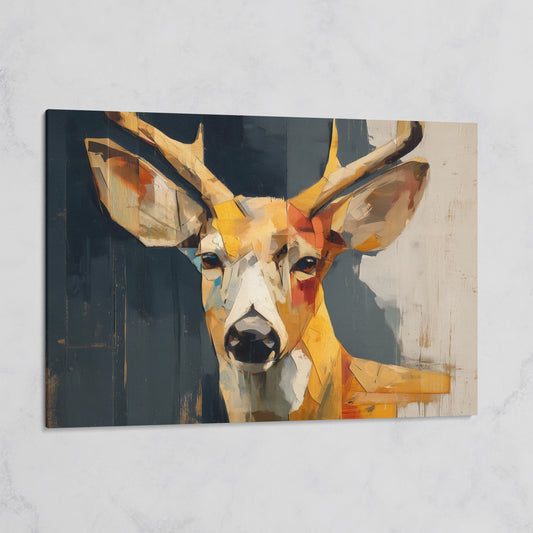 Stag Portrait Canvas Art, Stylized Deer Head and Antlers on gallery wrap