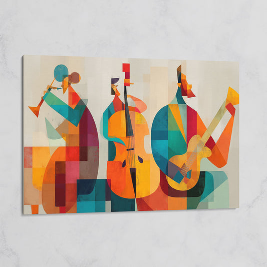 Jazz Trio in Motion: Trumpet, Cello and Guitar Abstract Canvas on gallery wrap