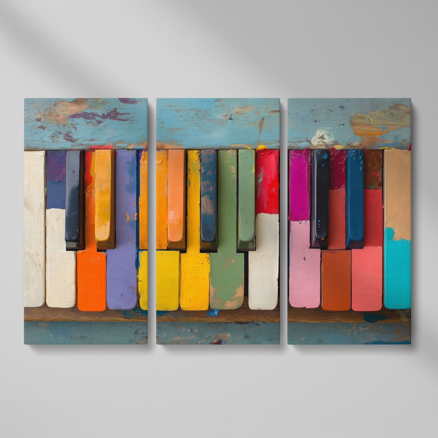 Colorful Piano Keys Canvas Art, Whimsical Music Wall Decor as 3-panel split version