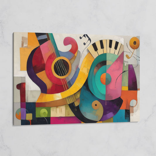 Abstract Guitar and Piano Jazz Canvas Wall Art, Music Studio Decor on gallery wrap