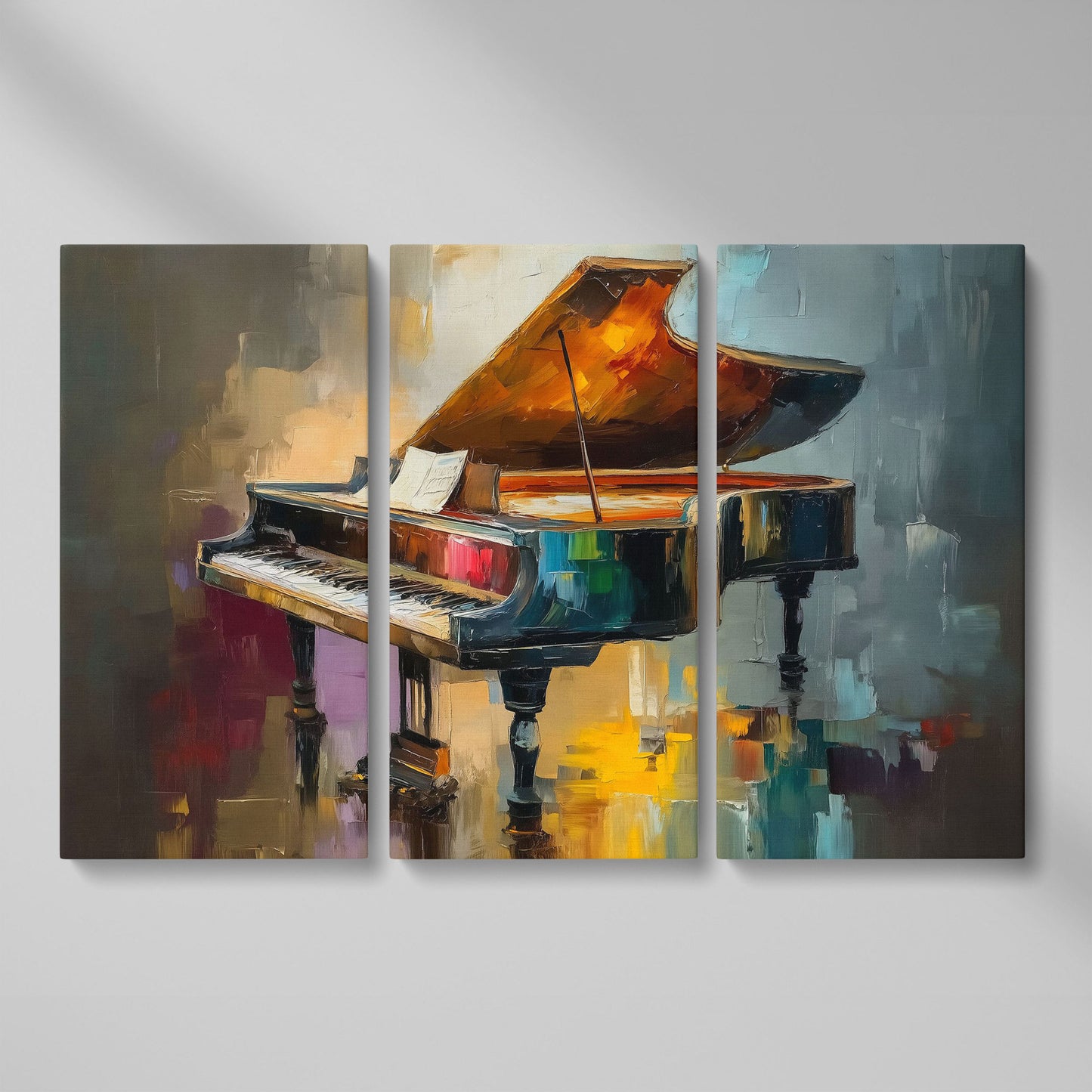 Grand Piano and Sheet Music Canvas Wall Art as 3-panel split version