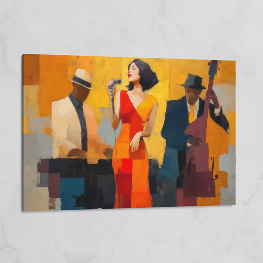 Jazz Band Canvas Art: Vocalist, Pianist and Bass Player on gallery wrap