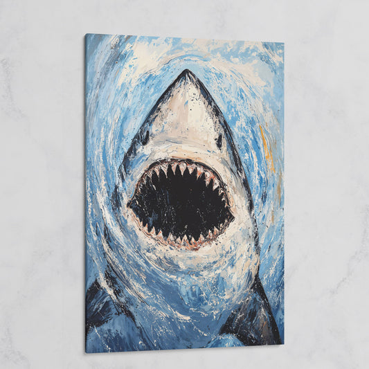 Great White Shark Close-Up Canvas Art, Underwater Portrait on gallery wrap