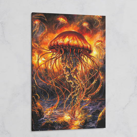 Jellyfish Ocean Canvas Art, Underwater Wall Art in Portrait on gallery wrap