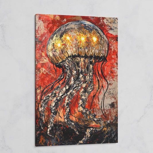 Abstract Jellyfish Canvas Art, Vibrant Ocean Life Wall Print on gallery wrap