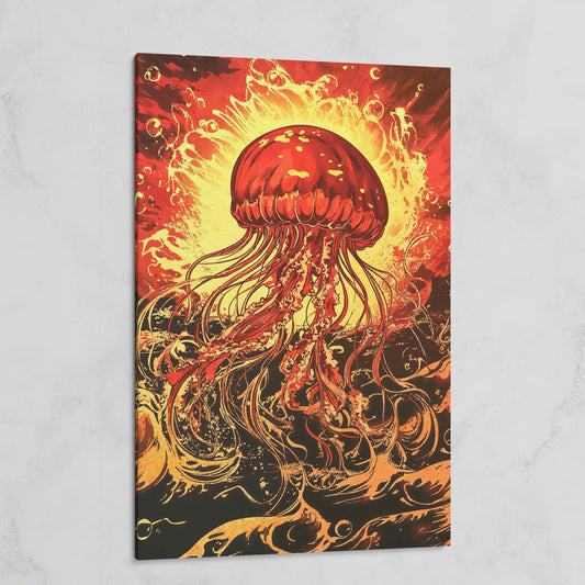 Jellyfish Canvas Wall Art, Flowing Tentacles Ocean Print on gallery wrap