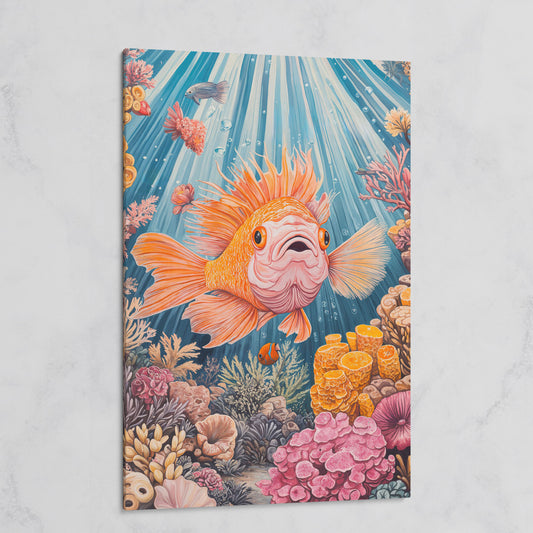 Goldfish Reef Canvas Art: Underwater Scene with Coral and Fish on gallery wrap