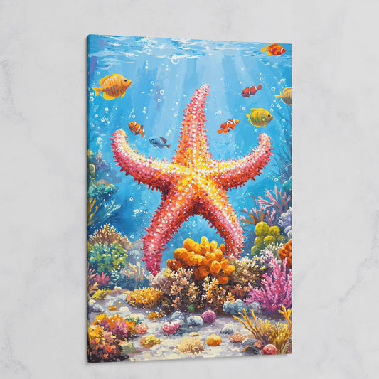 Starfish and Clownfish Underwater Scene Canvas Print on gallery wrap