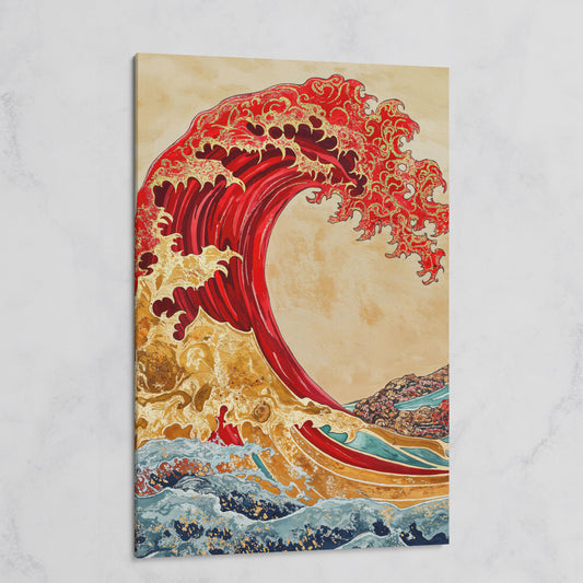 Great Wave Canvas Art, Ukiyo-e Inspired Ocean Wall Print on gallery wrap