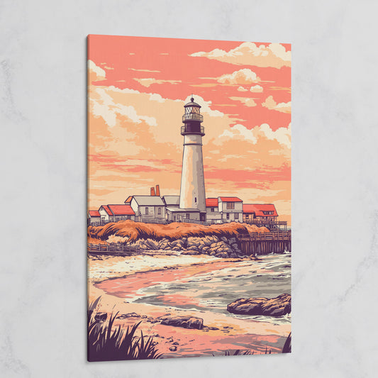 Lighthouse at Sunset, Coastal Canvas Wall Art on gallery wrap
