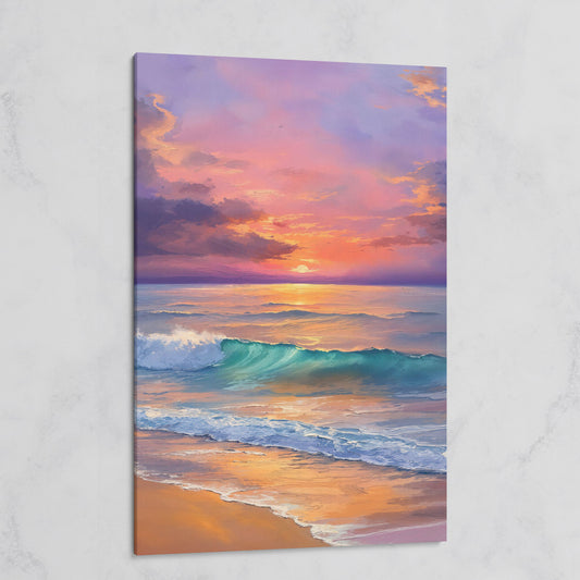 Sunset Wave Seascape Canvas Art, Ocean Wall Print on gallery wrap