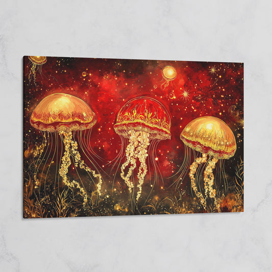 Surreal Jellyfish in a Starry Botanical Sea. Canvas Wall Art on gallery wrap