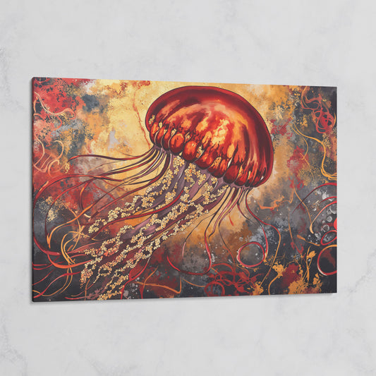 Lone Jellyfish Abstract Underwater Canvas Wall Art on gallery wrap