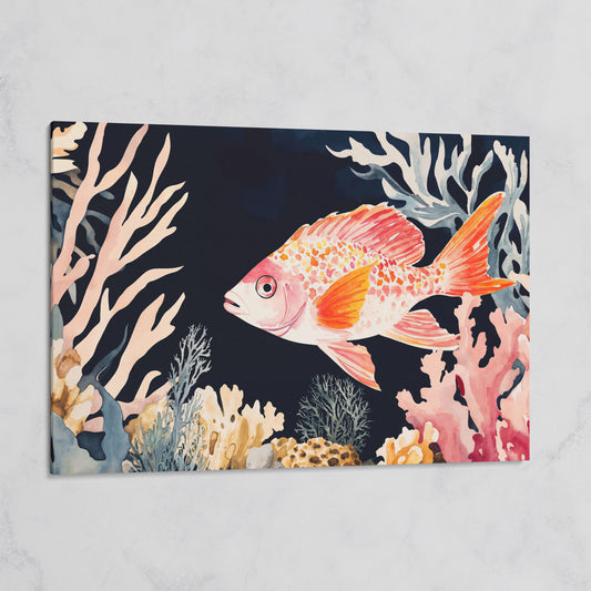 Colorful Coral Reef Fish Canvas Wall Art, Whimsical Ocean Scene on gallery wrap