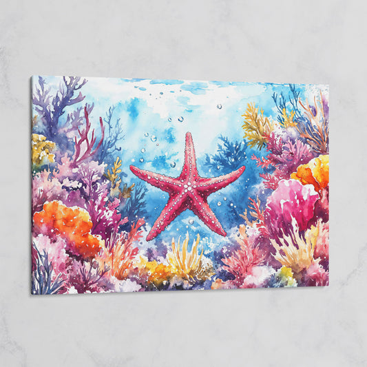 Starfish and Coral Reef Underwater Scene Canvas Wall Art on gallery wrap