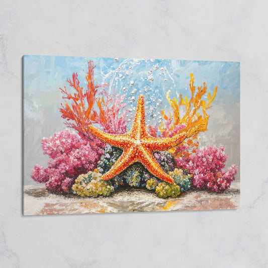 Starfish and Coral Reef Underwater Canvas Wall Art on gallery wrap