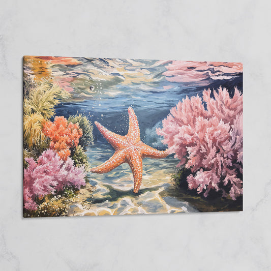 Underwater Coral Reef and Starfish Canvas Wall Art on gallery wrap