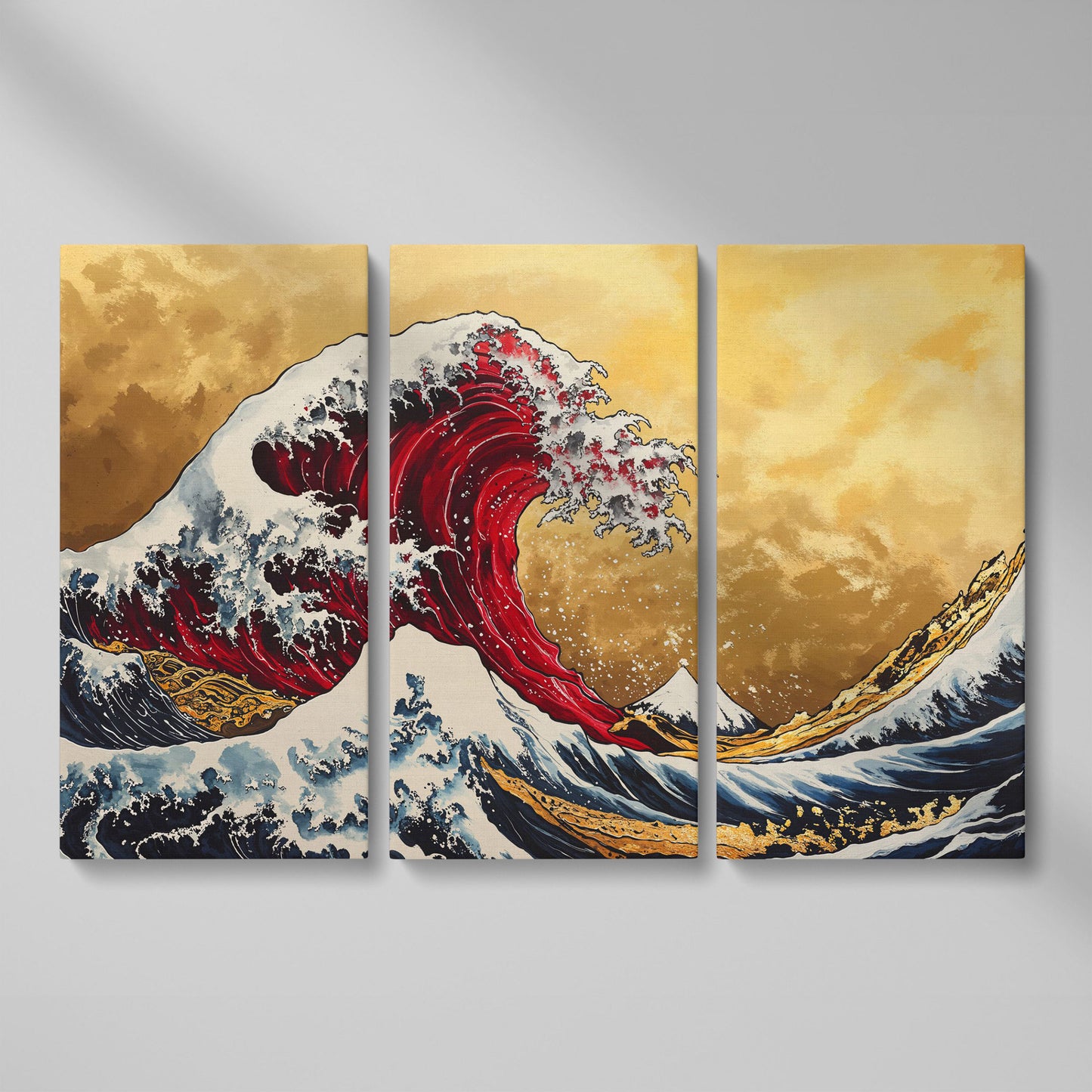 The Great Wave off Kanagawa Canvas as 3-panel split version