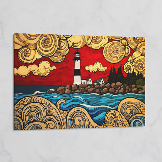 Lighthouse and Rocky Shore Canvas Wall Art on gallery wrap