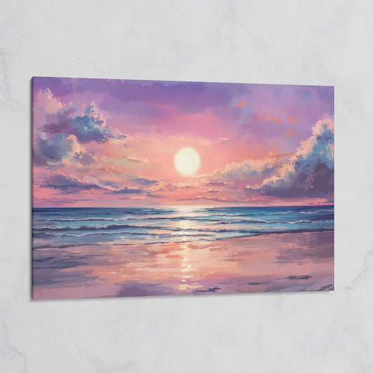 Sunset Seascape Ocean Waves Canvas Wall Art on gallery wrap