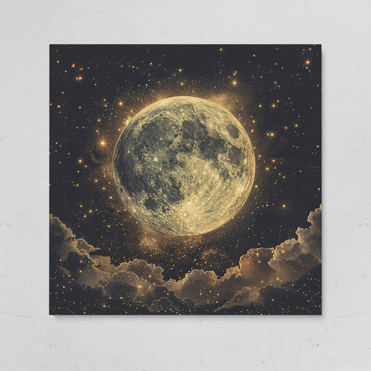 Full Moon and Stars Canvas Print on gallery wrap