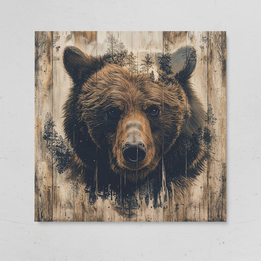 Grizzly Bear Canvas Print, Rustic Animal Wall Art on gallery wrap
