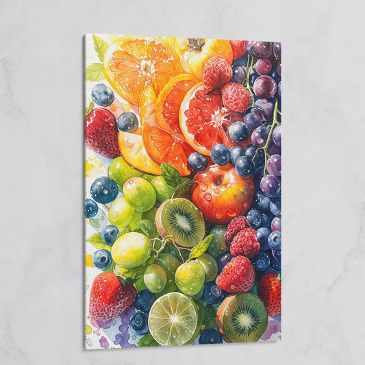 Fresh Fruit Medley Canvas Wall Art: Citrus, Berries and Kiwi on gallery wrap